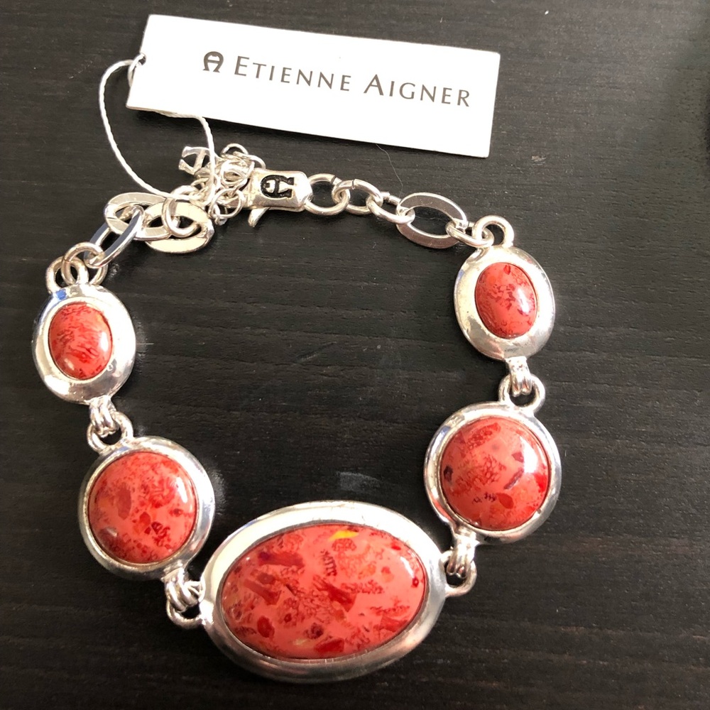 Brand New Etienne Aigner Coral And Silver Bracelet